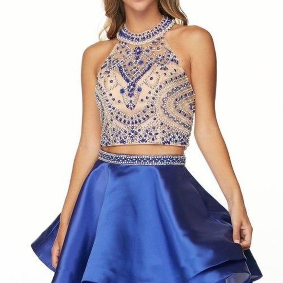 Two Piece Halter Neck Short Prom Dress JT777 - Picture 1 of 5